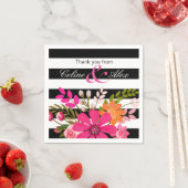Zwart & Wit Gestreepte Folklore Bloemen | fuchsia Servetten (Insitu)
