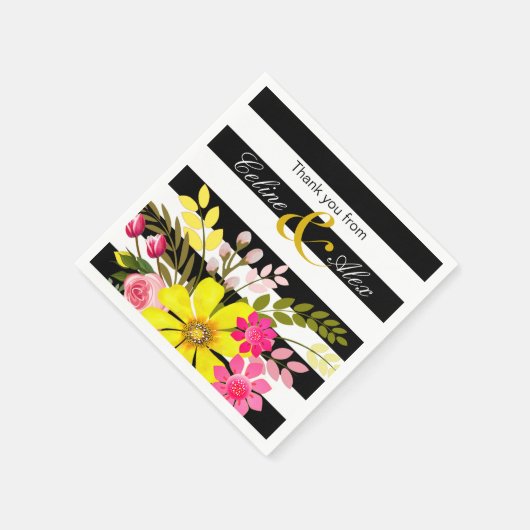 Zwart-wit gestreepte folklore bloemen | geel servetten (Hoek)