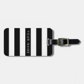 Zwart-wit gestreepte gepersonaliseerde bagagelabel (Voorkant horizontaal)