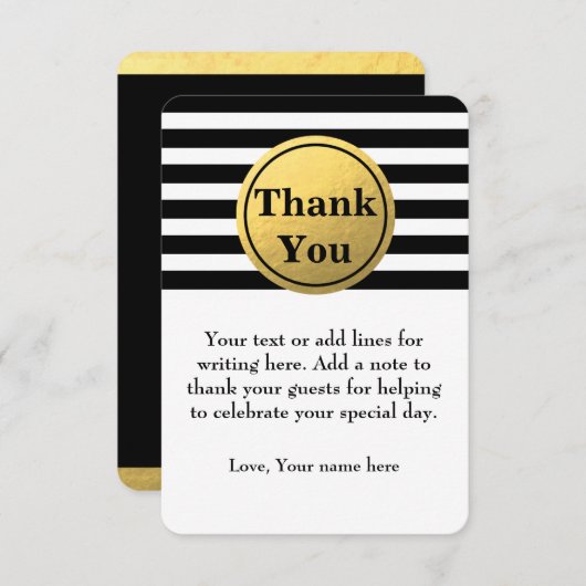 Zwart & Wit Gestreepte Goud Folie Dank Je Kaart (Voorkant / Achterkant)