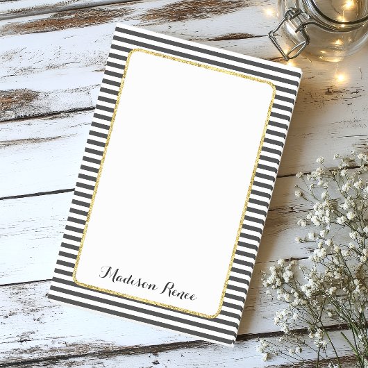 Zwart-wit gestreepte goud folie frame monogram post-it® notes
