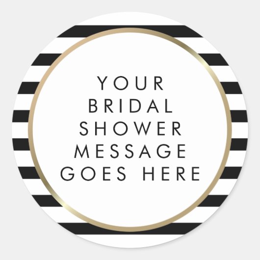 Zwart-wit gestreepte gouden bruids-shower ronde sticker (Voorkant)