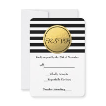 Zwart & wit gestreepte gouden folie cirkel RSVP ka