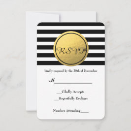 Zwart & wit gestreepte gouden folie cirkel RSVP ka Kaartje
