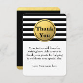 Zwart & Wit Gestreepte Gouden Folie Dank Je Kaart (Voorkant / Achterkant)