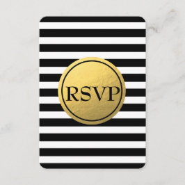 Zwart & wit gestreepte gouden folie huwelijks-RSVP RSVP Kaartje