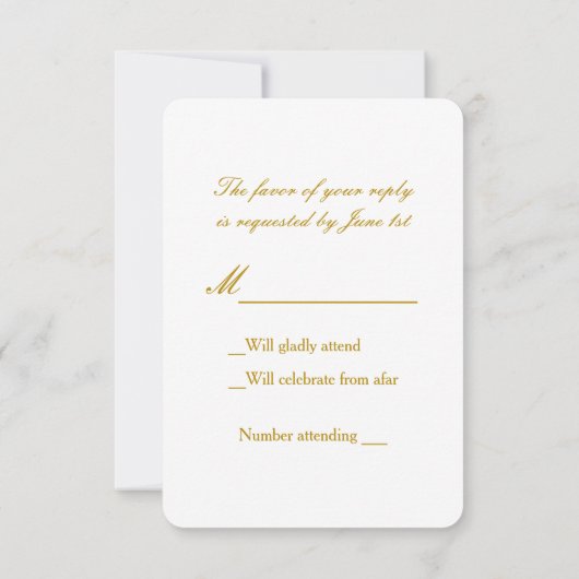 Zwart & wit gestreepte gouden folie huwelijks-RSVP RSVP Kaartje (Achterkant)