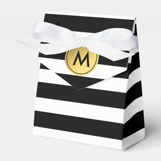 Zwart & Wit Gestreepte Gouden Folie Partij Favor B Bedankdoosjes (Voorkant Zijde)