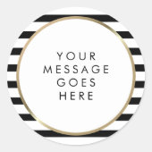 Zwart-wit gestreepte gouden gepersonaliseerde bood ronde sticker (Voorkant)