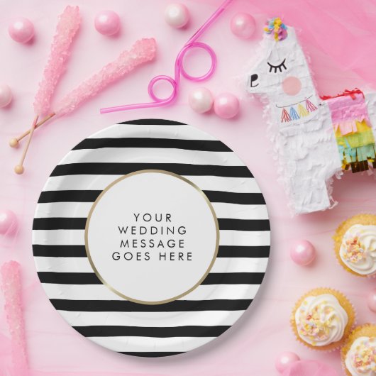 Zwart-wit gestreepte gouden trouw papieren bordje (Feest)