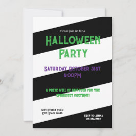 Zwart-wit gestreepte Halloween Party Invitation Kaart