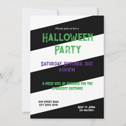 Zwart-wit gestreepte Halloween Party Invitation Kaart (Voorkant)