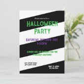 Zwart-wit gestreepte Halloween Party Invitation Kaart (Staand voorkant)