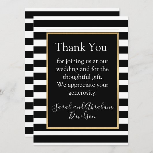 Zwart-wit gestreepte kant-en-klare bedankkaartjes kaart (Voorkant / Achterkant)