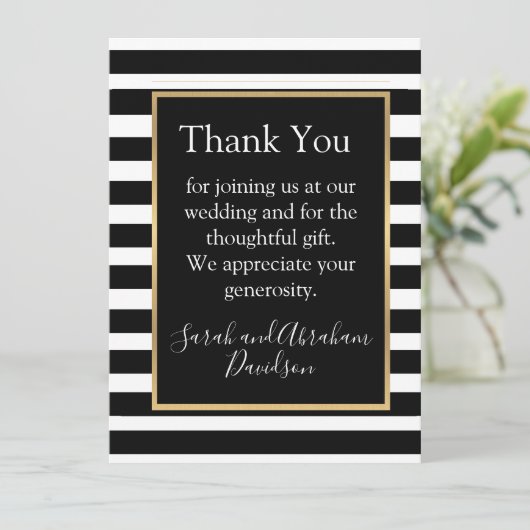 Zwart-wit gestreepte kant-en-klare bedankkaartjes kaart (Staand voorkant)