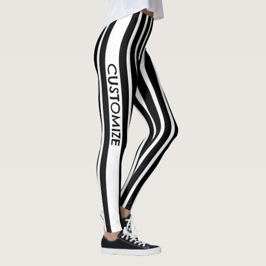 Zwart & Wit Gestreepte Leggings met Aangepaste Tek (Rechts)