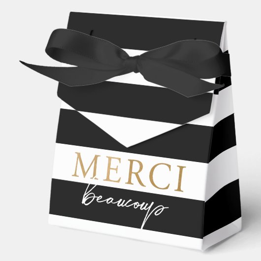Zwart Wit Gestreepte Merci Beaucoup Bedankdoosjes (Voorkant)