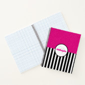 Zwart-wit gestreepte met roze glitters notitieboek (Binnen)