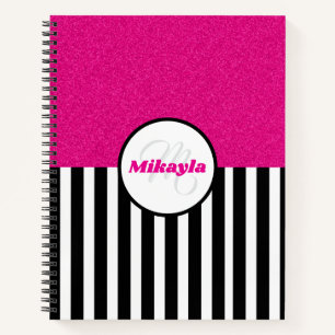 Zwart-wit gestreepte met roze glitters notitieboek