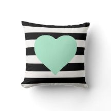 Zwart-wit gestreepte Mint Heart Sierkussen