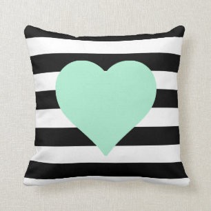 Zwart-wit gestreepte Mint Heart Sierkussen