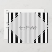 Zwart-wit gestreepte moderne chic save-the-date aankondigingskaart (Voorkant / Achterkant)