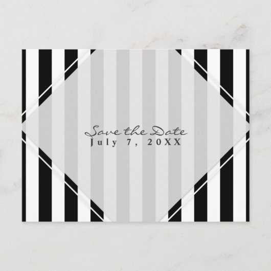 Zwart-wit gestreepte moderne chic save-the-date aankondigingskaart (Voorkant)