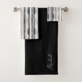 Zwart-wit Gestreepte Monogram Badhanddoek Set Bad Handdoek (Insitu)