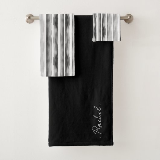Zwart-wit Gestreepte Monogram Badhanddoek Set Bad Handdoek (Insitu)