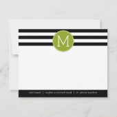 Zwart-wit gestreepte monogram bedankbriefje kaart (Voorkant)