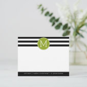 Zwart-wit gestreepte monogram bedankbriefje kaart (Staand voorkant)