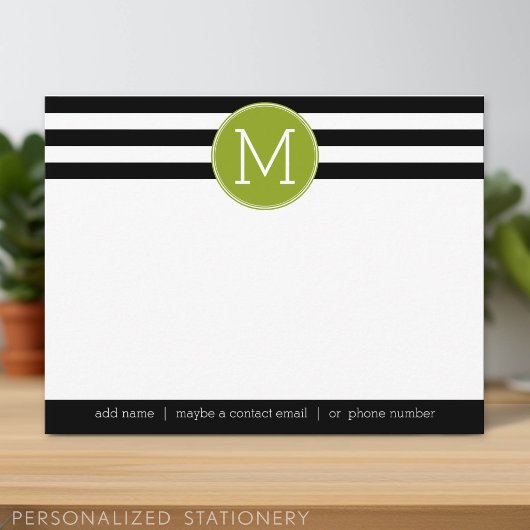 Zwart-wit gestreepte monogram bedankbriefje kaart