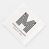 Zwart-wit gestreepte monogram bruiloft servet (Hoek)