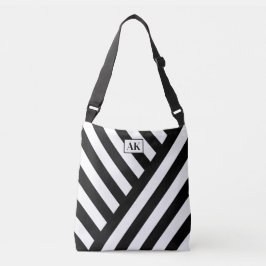 Zwart-wit Gestreepte Monogram Canvas tas