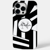 Zwart-wit gestreepte monogramnaam Case-Mate iPhone case (Achterkant)