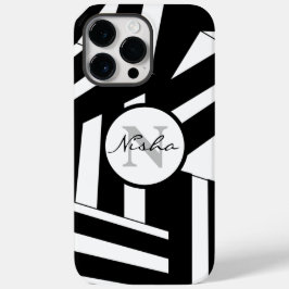 Zwart-wit gestreepte monogramnaam Case-Mate iPhone 14 pro max hoesje