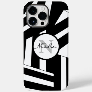 Zwart-wit gestreepte monogramnaam Case-Mate iPhone 14 pro max hoesje