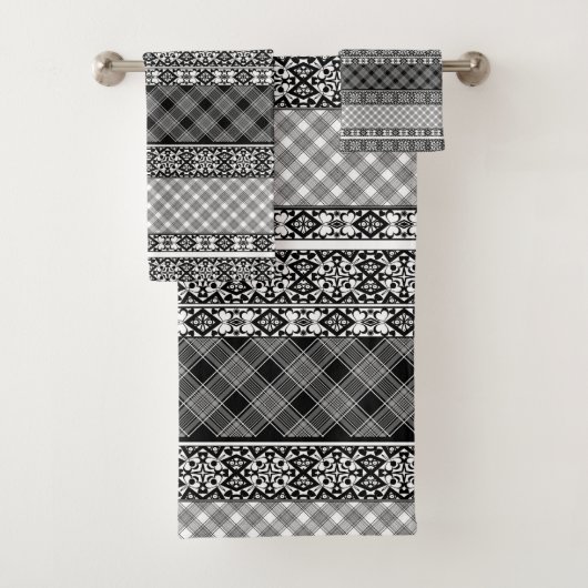 Zwart-wit gestreepte patchwork met kant bad handdoek (Insitu)