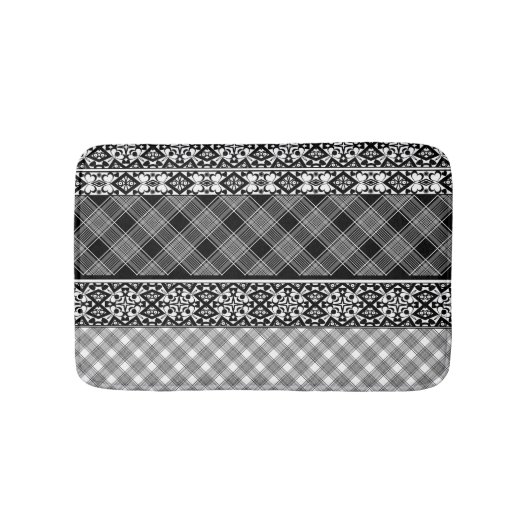 Zwart-wit gestreepte patchwork met kant badmat (Voorkant)