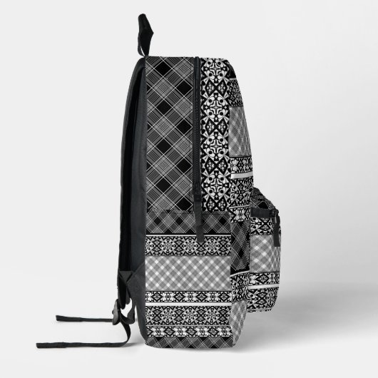 Zwart-wit gestreepte patchwork met kant bedrukte rugzak (Links)