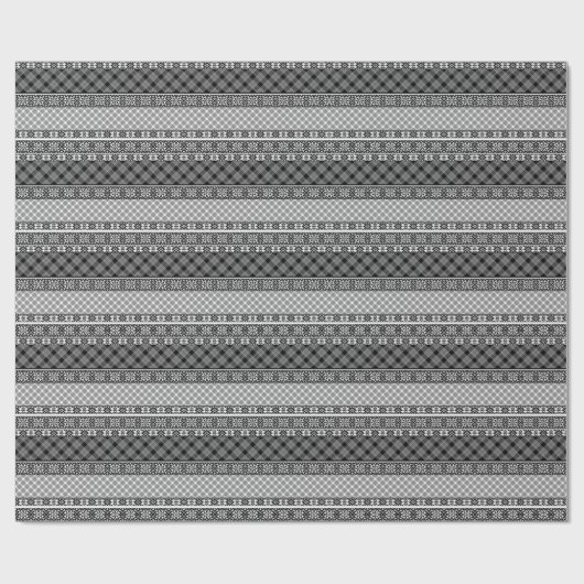 Zwart-wit gestreepte patchwork met kant cadeaupapier (Vlak)