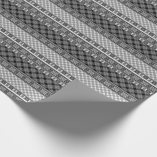 Zwart-wit gestreepte patchwork met kant cadeaupapier (Hoek)