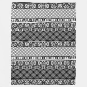 Zwart-wit gestreepte patchwork met kant fleece deken