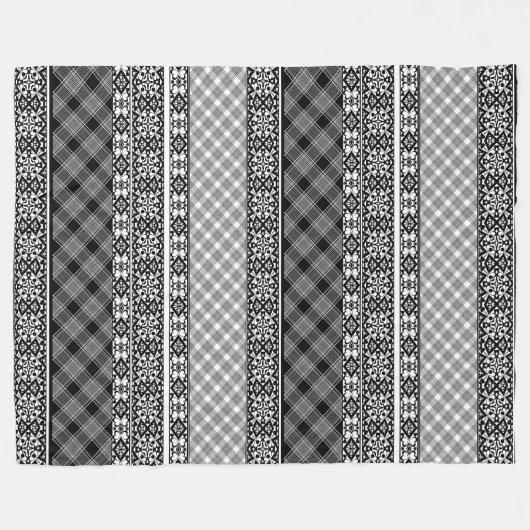Zwart-wit gestreepte patchwork met kant fleece deken (Voorkant (Horizontaal))