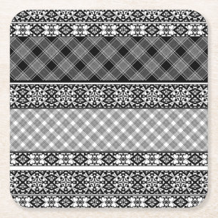 Zwart-wit gestreepte patchwork met kant kartonnen onderzetters