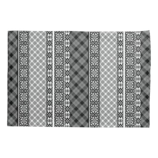 Zwart-wit gestreepte patchwork met kant kussensloop (Achterkant)