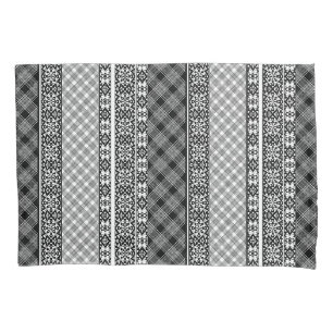 Zwart-wit gestreepte patchwork met kant kussensloop