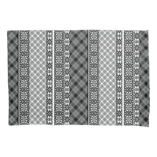 Zwart-wit gestreepte patchwork met kant kussensloop (Voorkant)