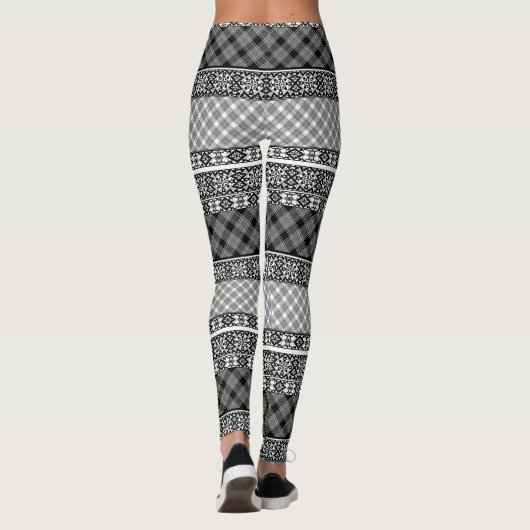 Zwart-wit gestreepte patchwork met kant leggings (Achterkant)