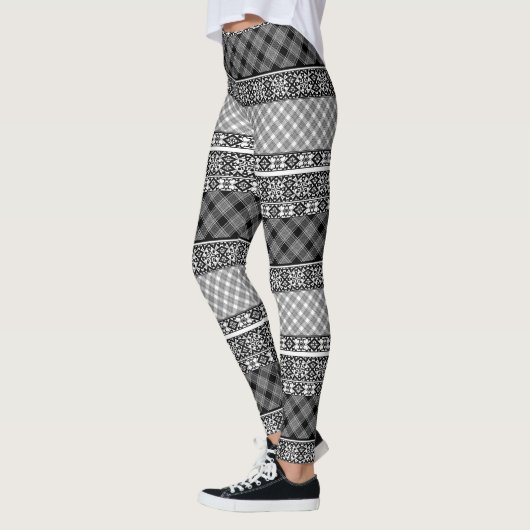 Zwart-wit gestreepte patchwork met kant leggings (Links)